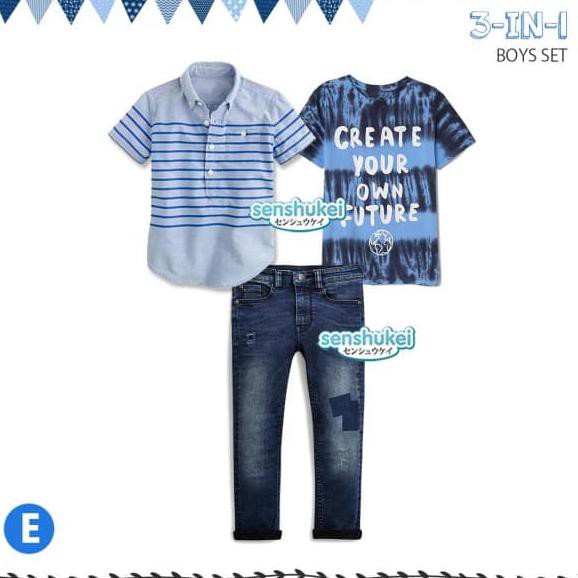 Áo Sơ Mi Xanh Quần Jean Dài Tay 3 Trong 1 Thời Trang Cho Bé Trai