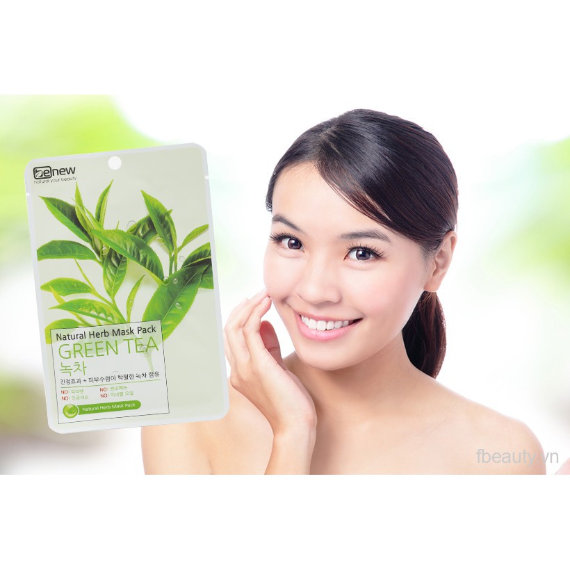 Combo 10 miếng mặt nạ trà xanh cao cấp Benew Natural Herb Mask Pack - Green Tea 22ml - ngăn ngừa mụn.