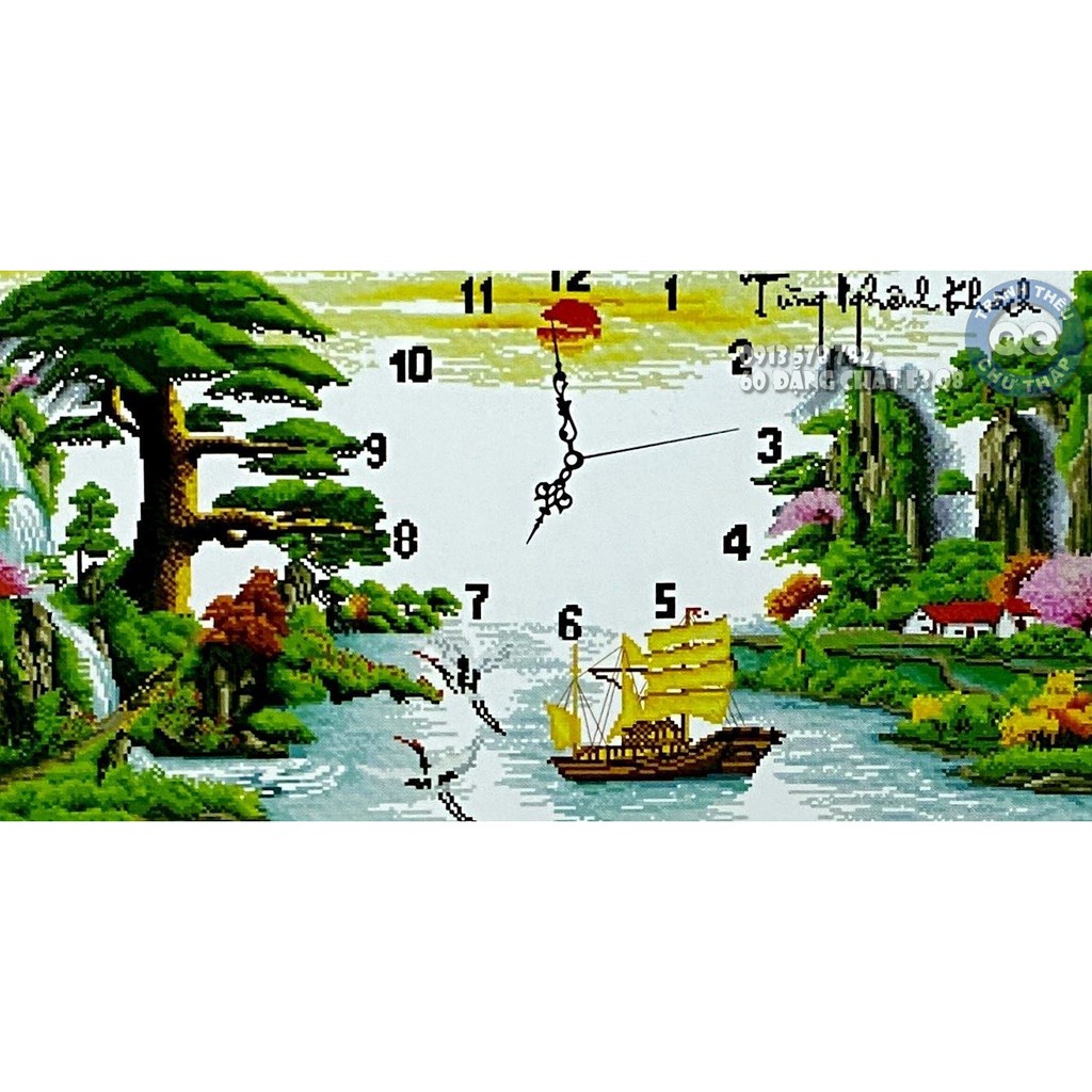 78x46cm TRANH THÊU ĐỒNG HỒ TÙNG NGHÊNH KHÁCH CHƯA LÀM 222726