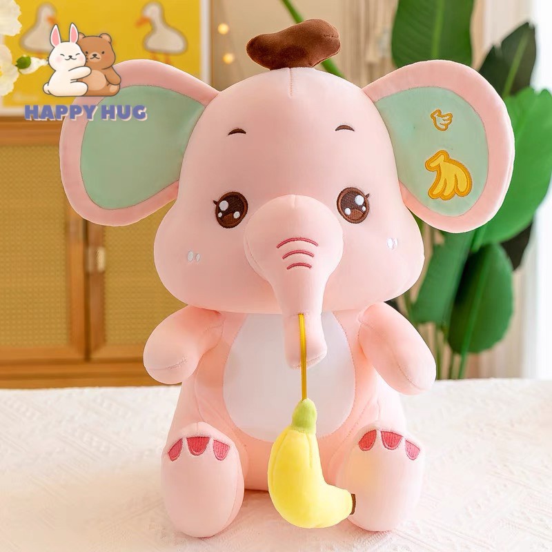 Gấu Bông Voi đeo trái chuối siêu dễ thương, vỏ nhung mịn nhồi gòn cao cấp - Happy Hug