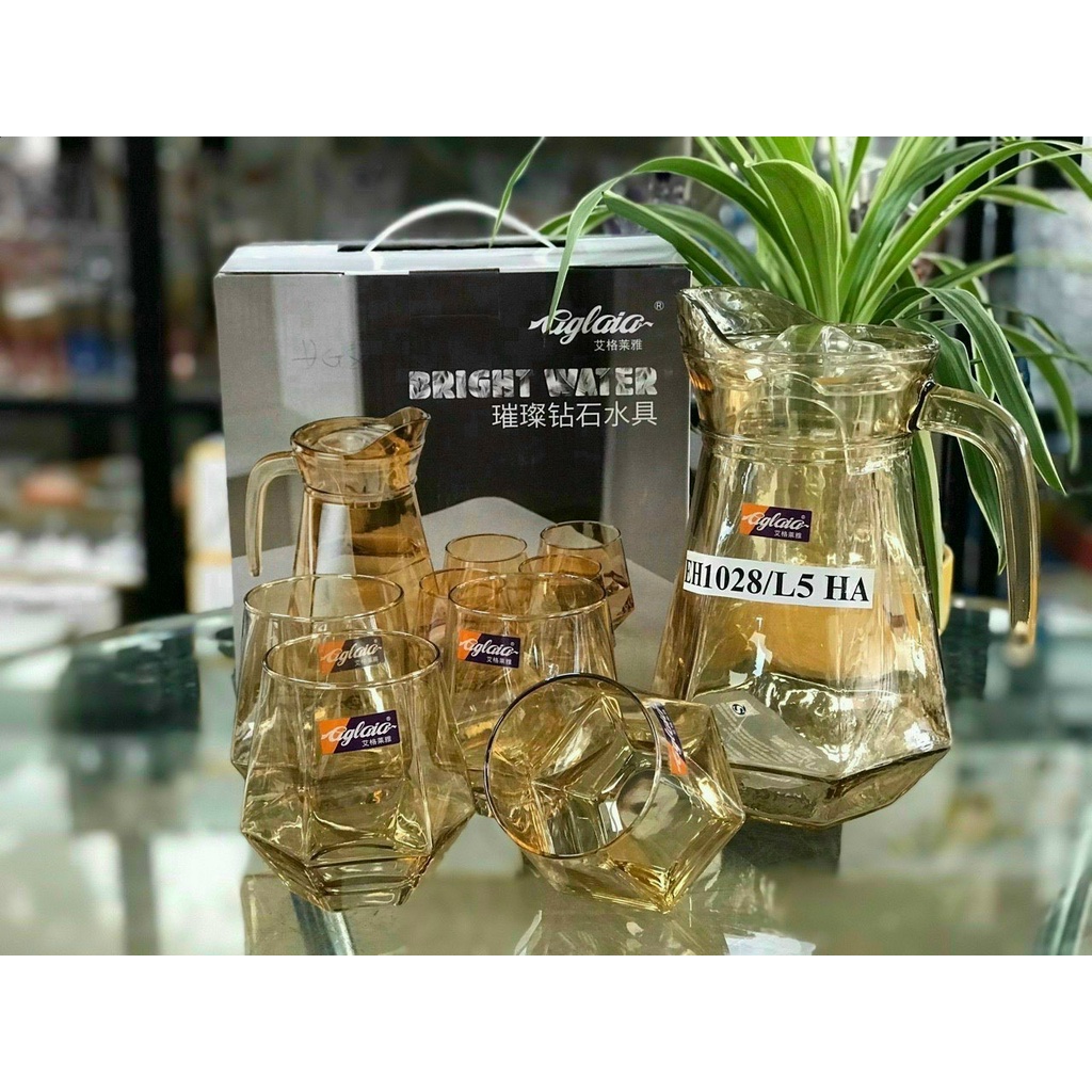 Bộ bình 1,3L tặng kèm 4 -6 Ly  ly thuỷ tinh cao cấp | Quà tặng sinh nhật, tân gia, lễ Tết