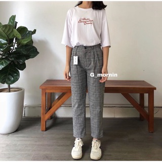 Quần baggy kẻ caro to đen trắng