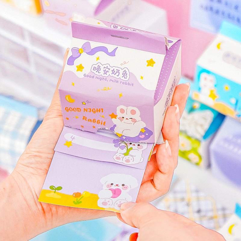Sổ Ghi Chú Hộp Sữa Đóng Hộp 200 Tờ Không Dính Hoạt Hình Dễ Thương