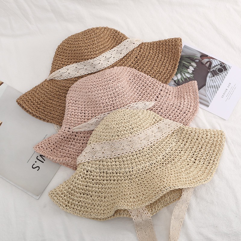 Nón Cói Vành Rộng Mềm Nữ Nơ Ren Đơn Giản Đi Biển