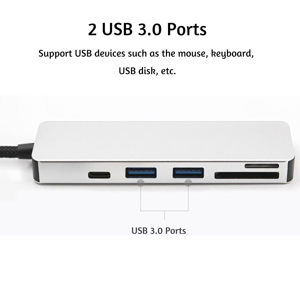 Ĩ 5-in-1 USB C Hub Multi-Port Adapter with 1 USB 3.1 Port and 2 USB 3.0 Ports SD TF Card Reader for Type C Devices