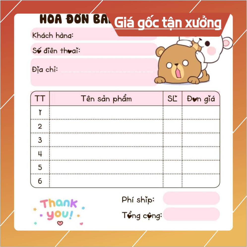 [Free ship] Hoá đơn bán hàng mini 1 liên siêu dễ thương quyển 100 tờ