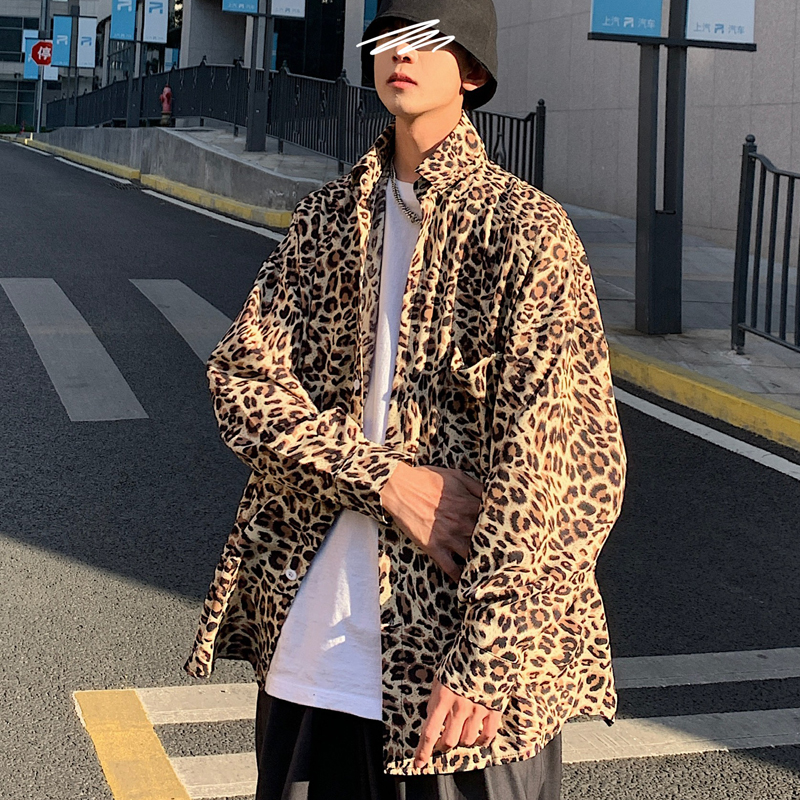 Áo Khoác Sơ Mi Hoạ Tiết Da Báo Cá Tính Phong Cách Hip Hop Thời Trang Cho Nam
