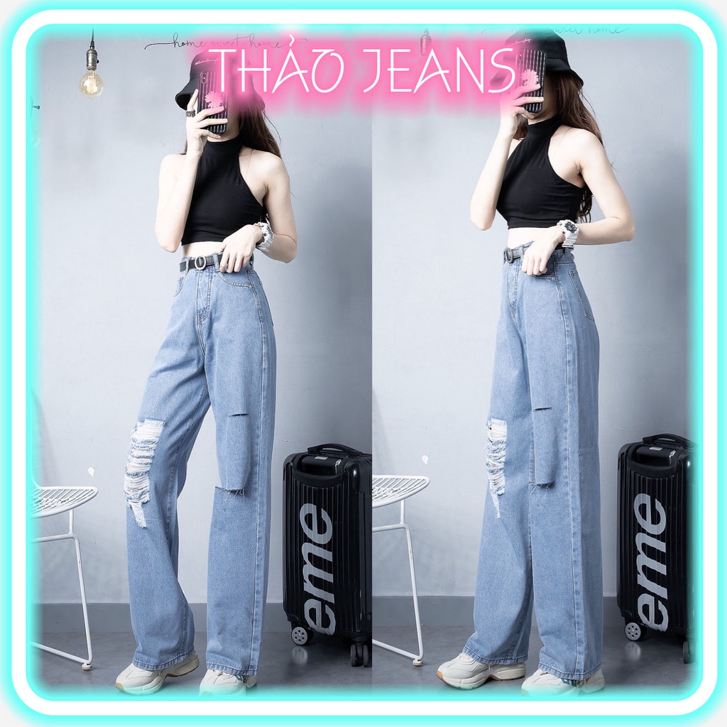 Quần Jean Ống Rộng Nữ Lưng Cao Dáng Dài Tôn Dáng Rách Kiểu ULZZANG [HÌNH TỰ CHỤP]