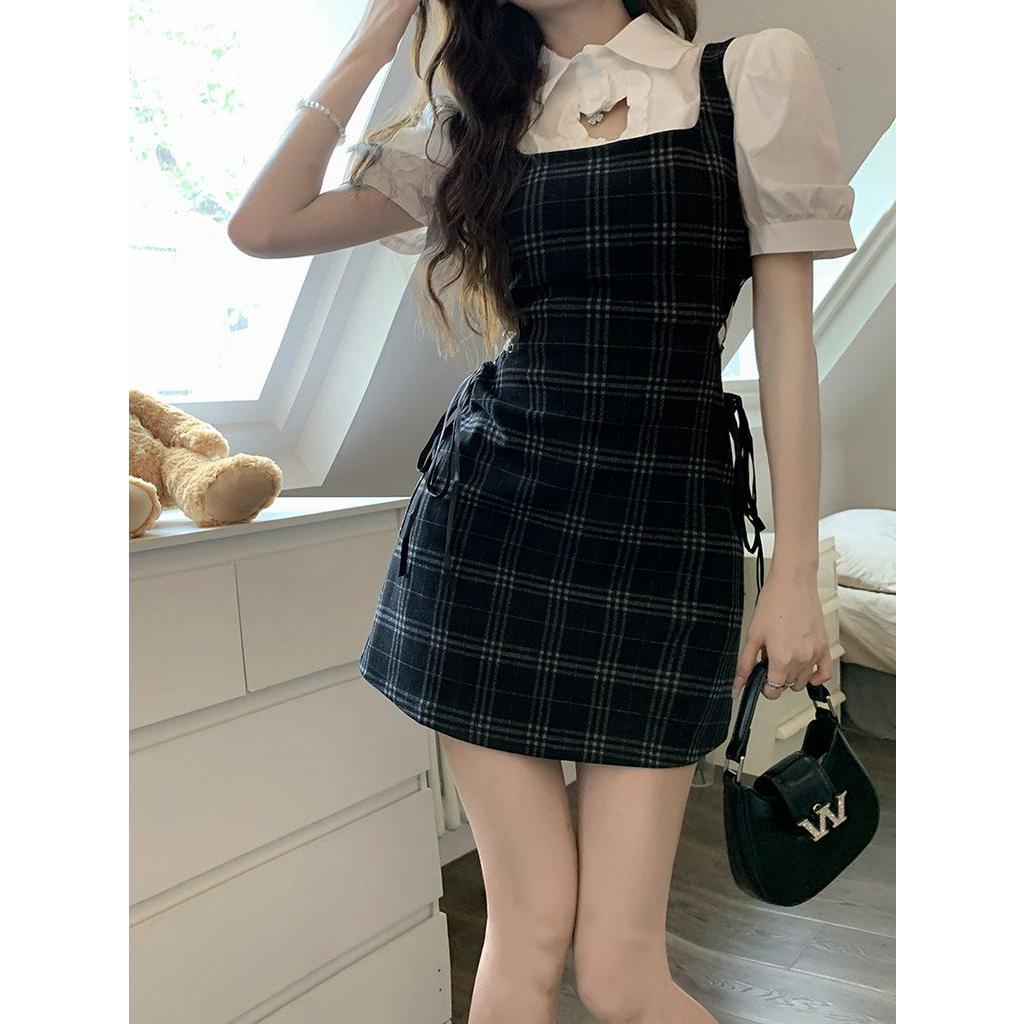 Bộ Áo Sơ Mi Cắt Trái Tim + Chân Váy Dây Buộc Eo Hẹp 52180