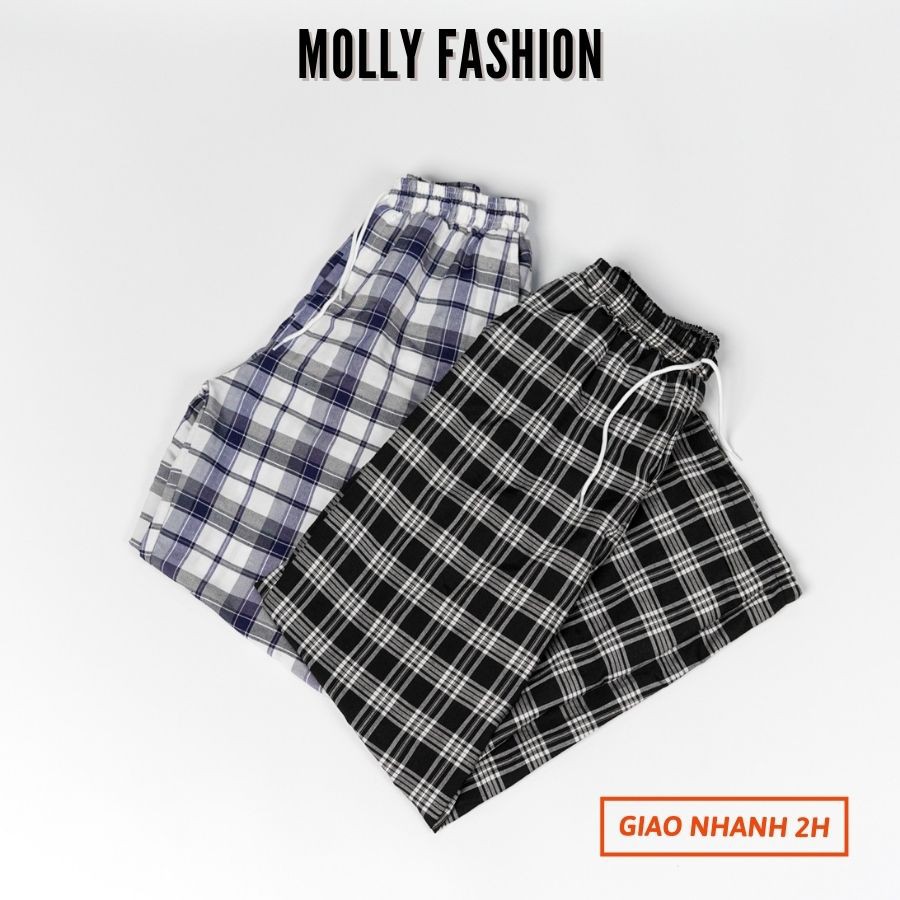 Quần ống rộng nữ vải caro kẻ thô form rộng Freesize dưới 62kg Molly Fashion