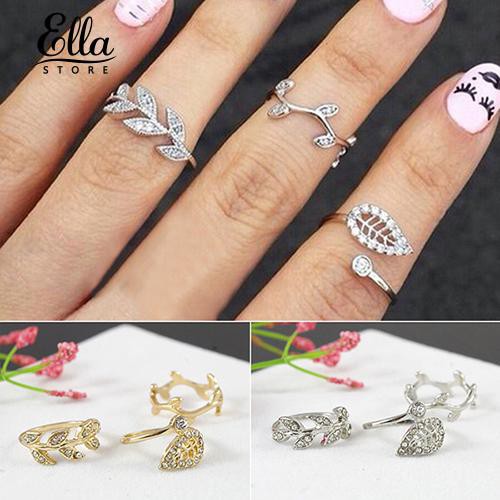 Ellastore 3Pcs Fashion Women's Alloy Gold/Silver Rhinestone Leaf   Ring