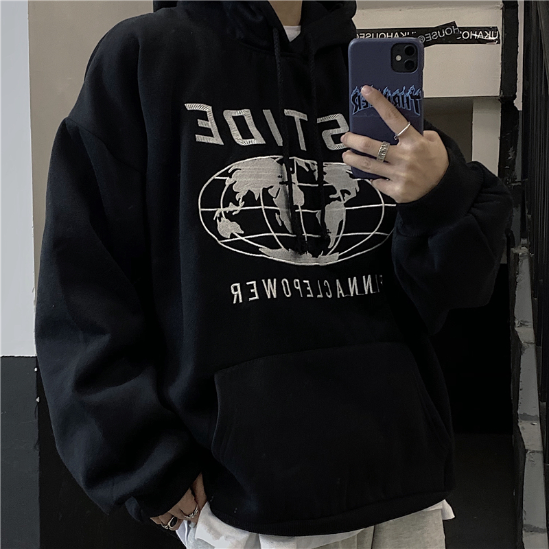 Áo Hoodie Tay Dài Thời Trang Trẻ Trung Cá Tính 221198 Áo Hoodie Thêu Chữ Đơn Giản Phong Cách Hàn Quốc