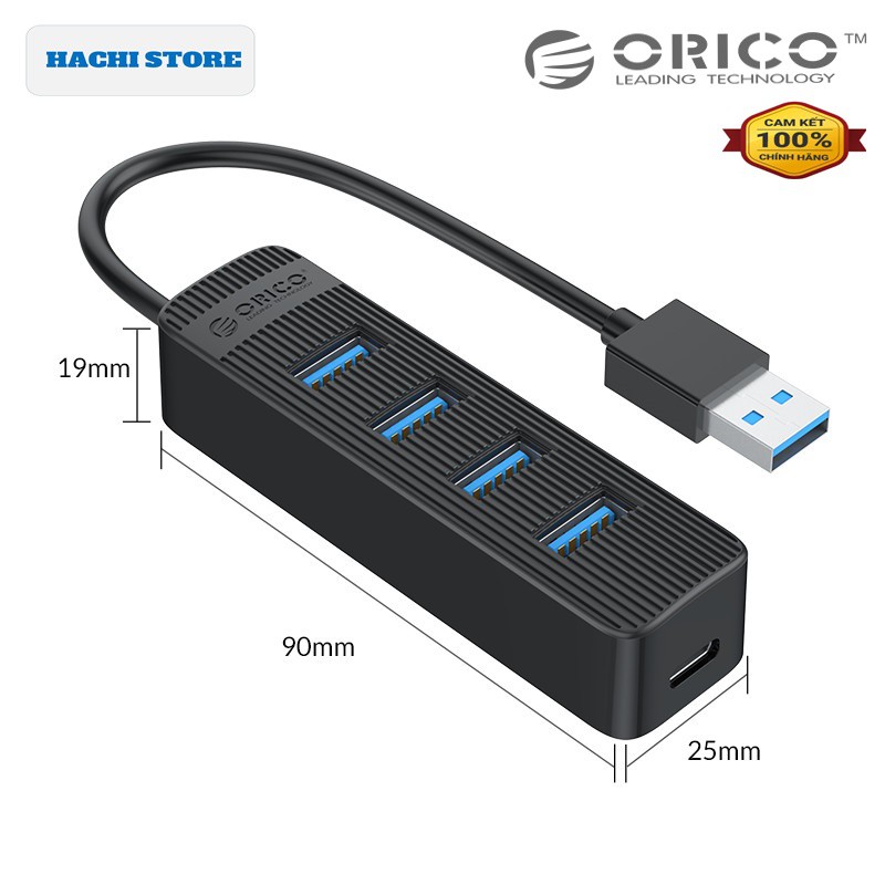 Bộ chia 4 cổng USB 3.0 có cổng cấp nguồn phụ Orico TWU3-4A - Hàng Chính Hãng