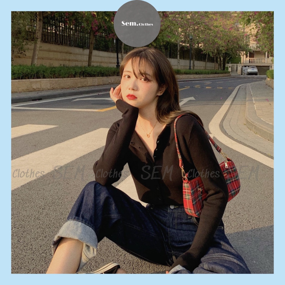 Áo croptop dài tay nữ,thun phông kiểu ôm vải len tăm AO04 SEMCLOTHES