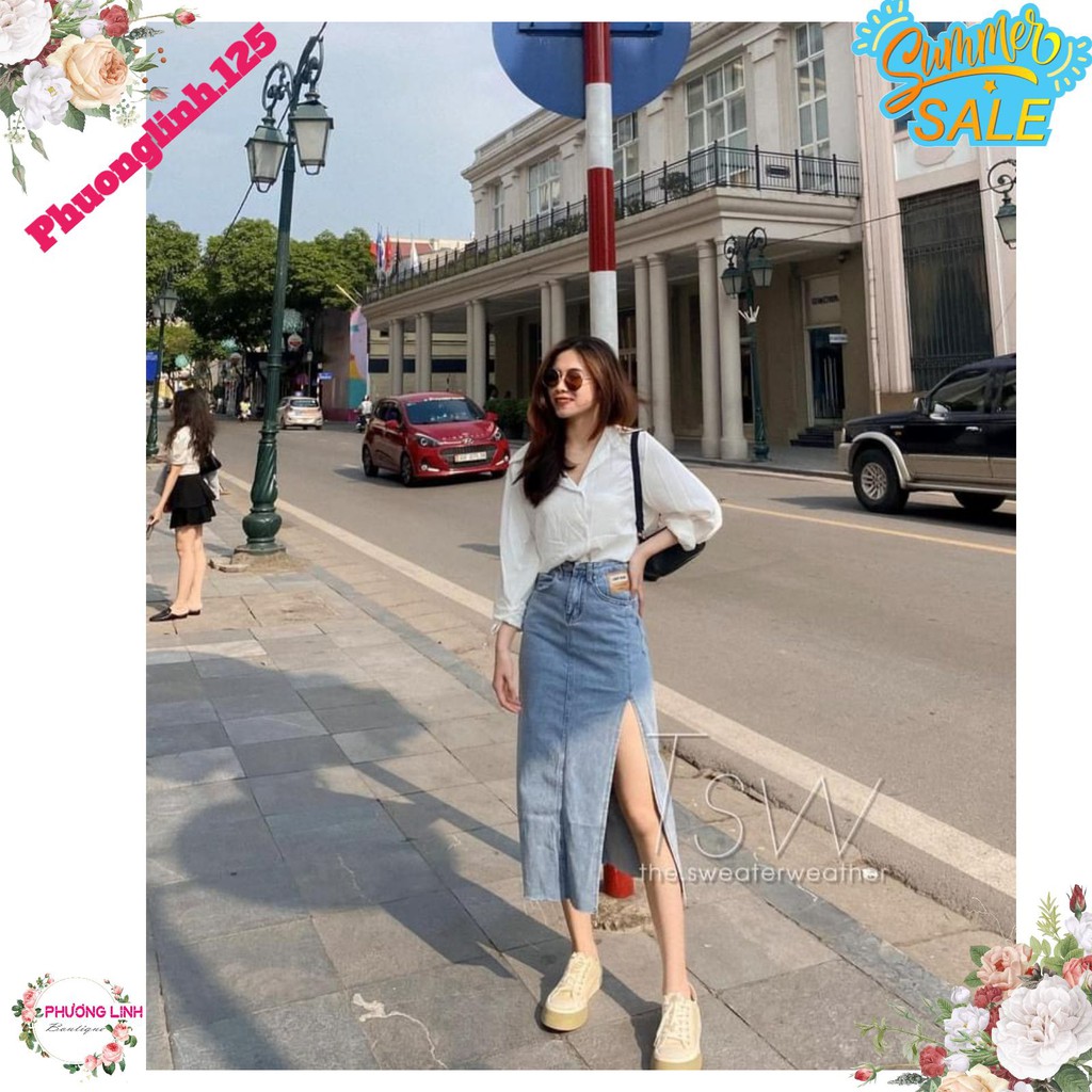 CHÂN VÁY JEAN GÂN XẺ ĐÙI 2M XANH/KHÓI | BigBuy360 - bigbuy360.vn