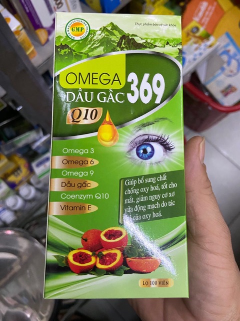 Omega 369 dầu gấc q10 chứa tinh chất dầu cá, dầu gấc, bổ sung vitamin làm đẹp da chống lão hóa nhức mắt, mỏi mắt