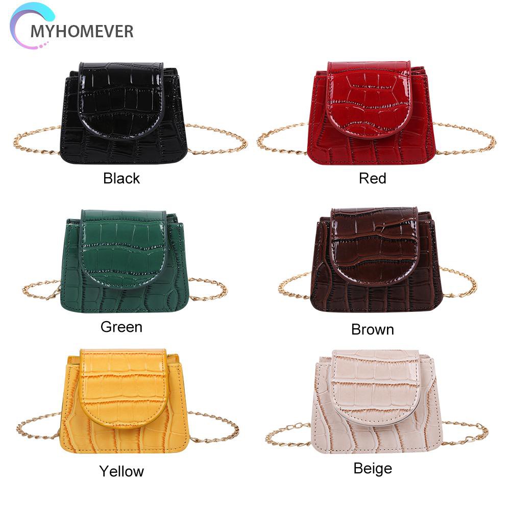 Túi Da Mini Màu Trơn Có Dây Xích Đeo Chéo Dành Cho Bạn Nữ