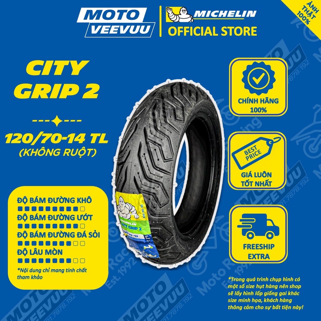 Vỏ lốp xe máy MICHELIN 120/70-14 TL CITY GRIP 2