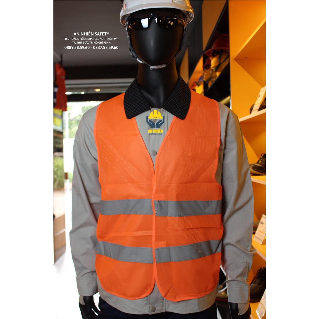 Áo lưới bảo hộ, áo lưới lao động phản quang 5cm hàng vải cao cấp sử dụng cho công trình xây dựng.
