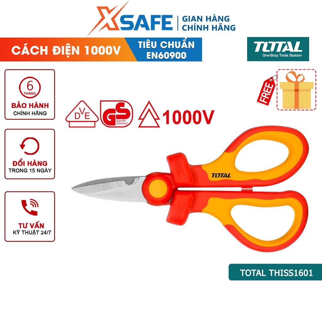 Kéo đa năng cách điện TOTAL THISS1601 cách điện 1000V, lưỡi thép không gỉ, kích thước 160mm, chứng nhận VDE/GS