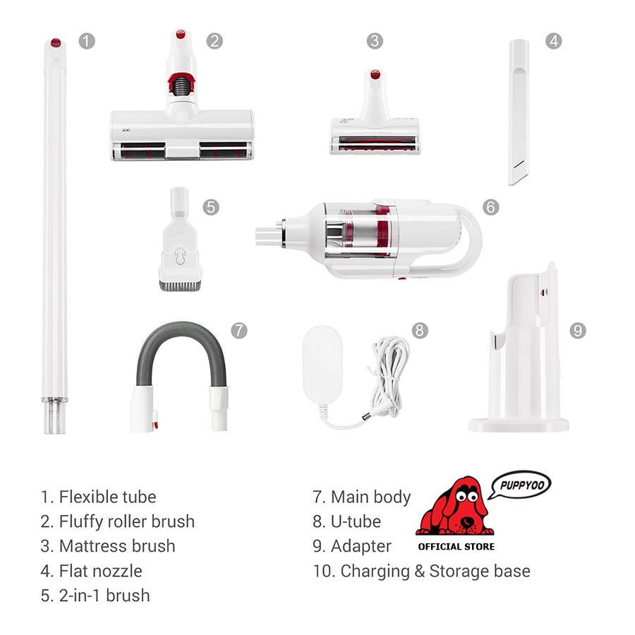 Máy hút bụi không dây cao cấp Puppyoo T10 Pro lực hút 17.5kPa động cơ Nidec dock sạc di động và thời trang | BigBuy360 - bigbuy360.vn