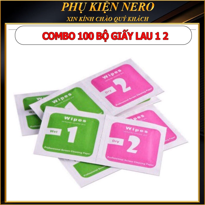 Giấy lau vệ sinh 1 2 màn hình điện thoại, giấy lau bụi dán kính cường lực, 1 bộ 2 miếng khô và ướt