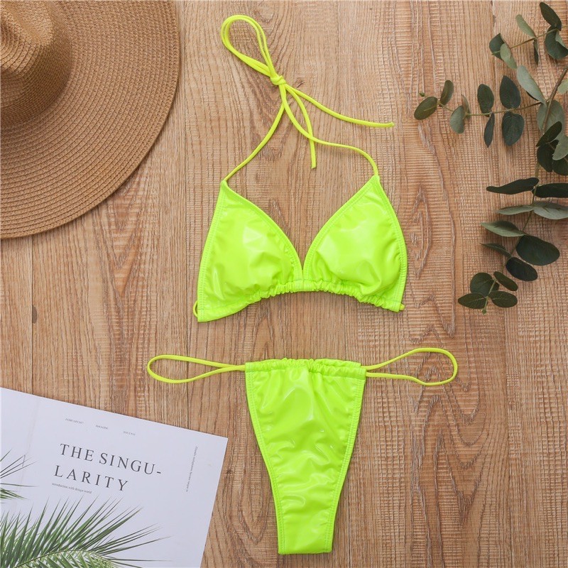 [BKN396] &lt;ÂU&gt; SET BIKINI DA BÓNG ĐEN/HỒNG/XANH NEON QUẦN THONG/LỌT KHE