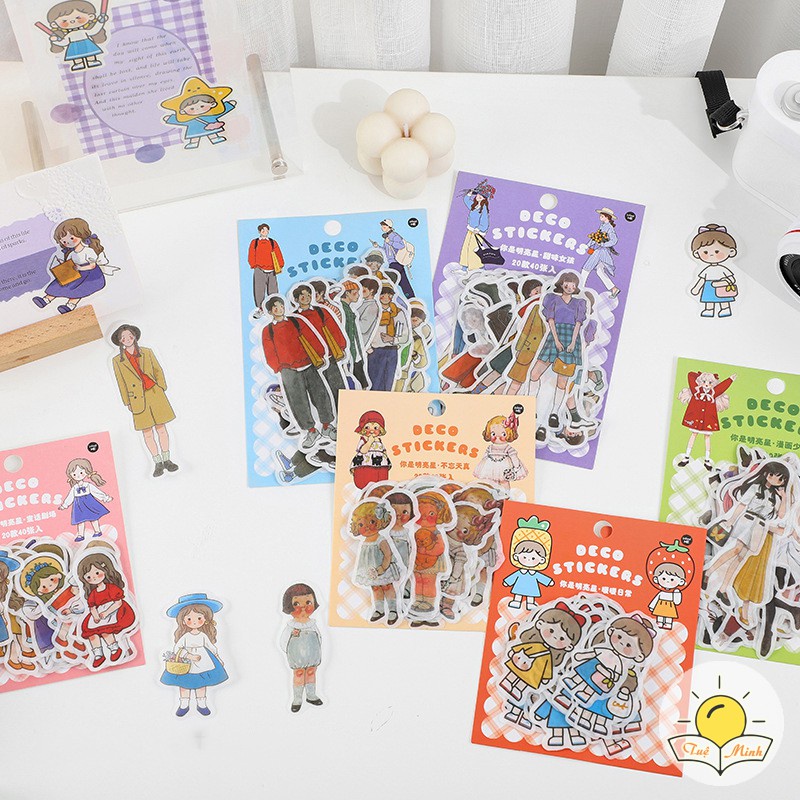 Set 40 sticker girl VPPTUEMINH, boy street style - nhãn dán cô gái chàng trai dạo phố STI47