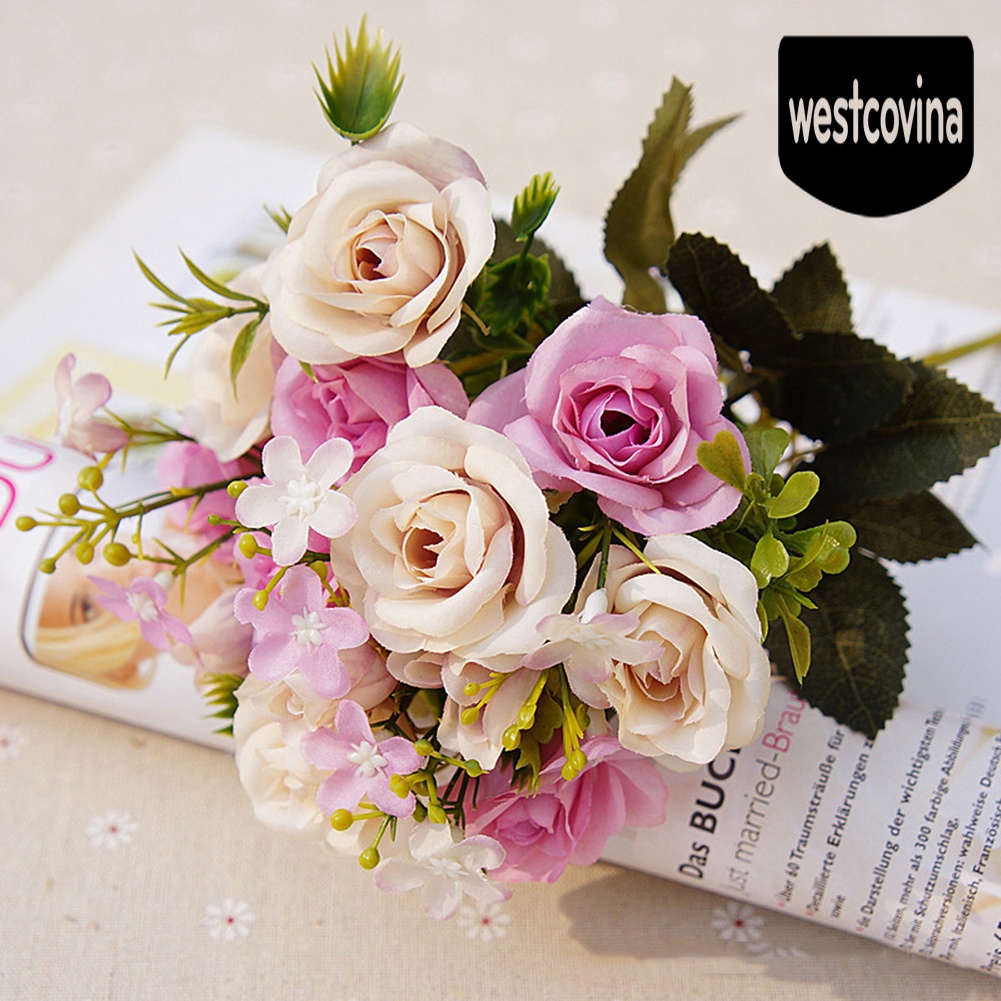 [Hot]☀ 1 Bó Hoa Gồm 10 Bông Hoa Hồng Giả Theo Phong Cách Hoàng Gia Châu Âu