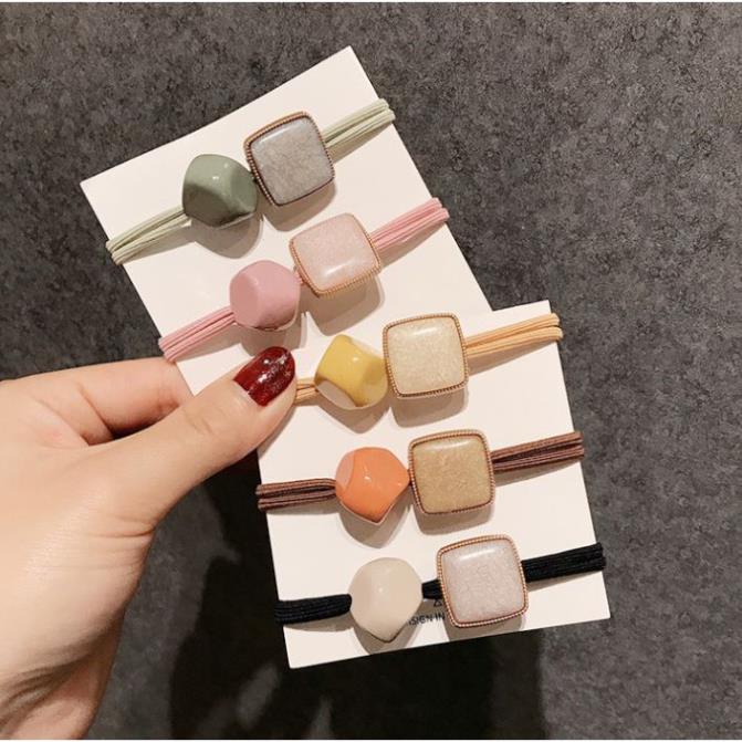 Dây buộc tóc đính pha lê hình vuông phiên bản Hàn cổ điển cho nữ C41