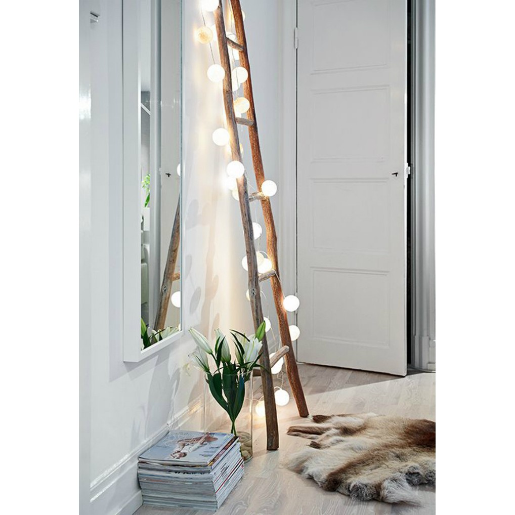Dải đèn 20 bóng LED hình cầu mây xinh xắn dùng để trang trí nội thất- Màu Trắng