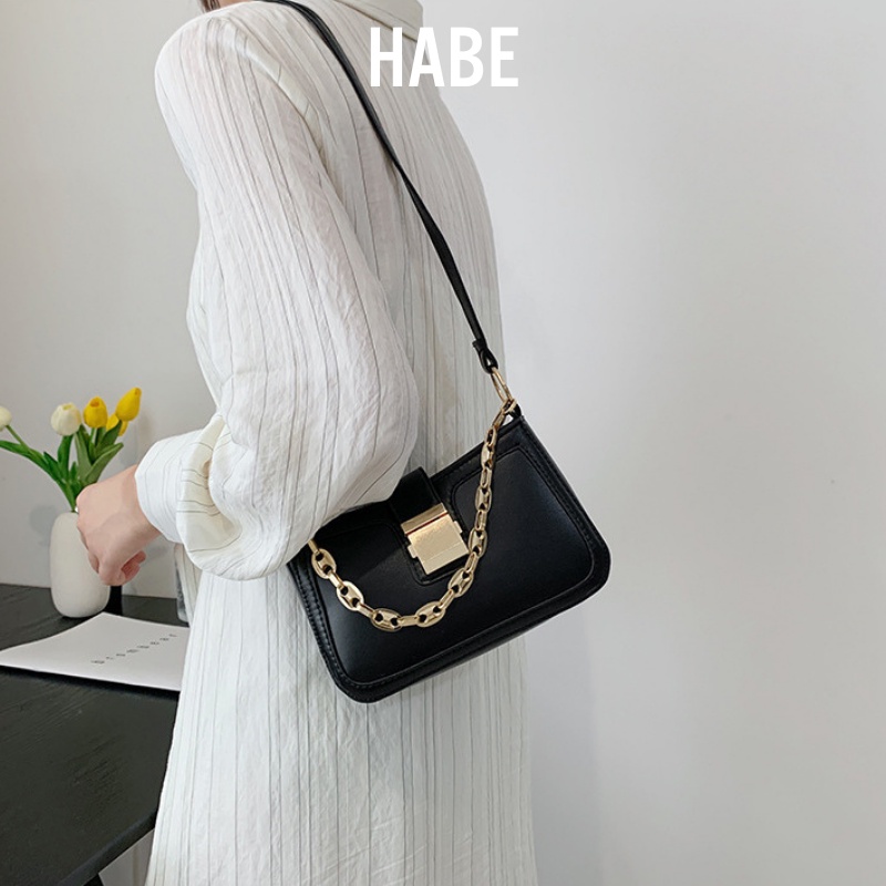 Túi xách nữ đeo chéo Hàn Quốc đẹp phối dây xích khoá gập chắc chắn HABE