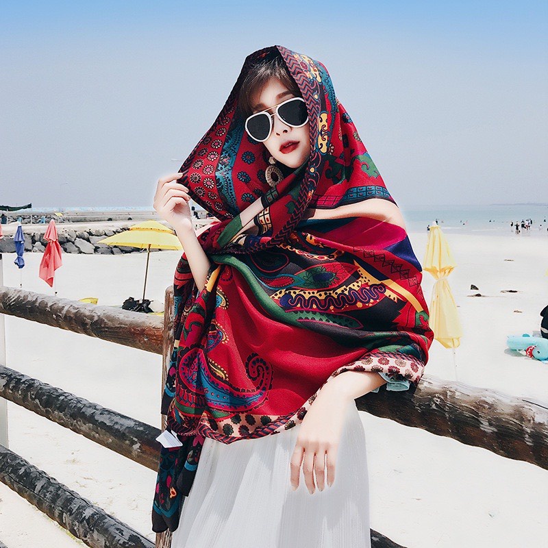 Khăn Choàng BoHo Họa Tiết Thổ Cẩm, Khăn Choàng Đi Biển Phong Cách Vintage