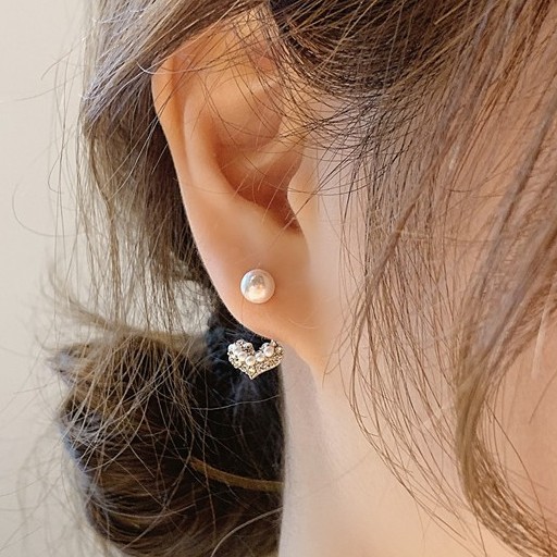 Bông tai bạc S925 kim cương nhân tạo hình trái tim Hàn Quốc