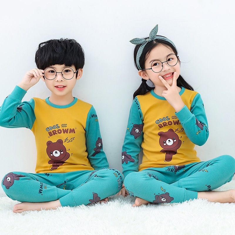 Bộ Đồ Ngủ Tay Dài Chất Liệu Cotton 100-160cm Thời Trang Xuân Thu Cho Bé