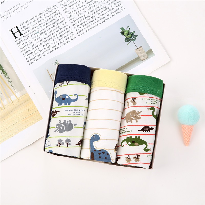 Hộp 3 quần lót dạng đùi Boxer bé trai Hàn Quốc 100% cotton mẫu Khủng Long TangMeng