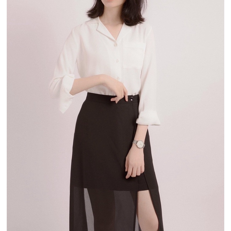 Chân váy xẻ dài nữ vải chiffon màu đen MADELEN