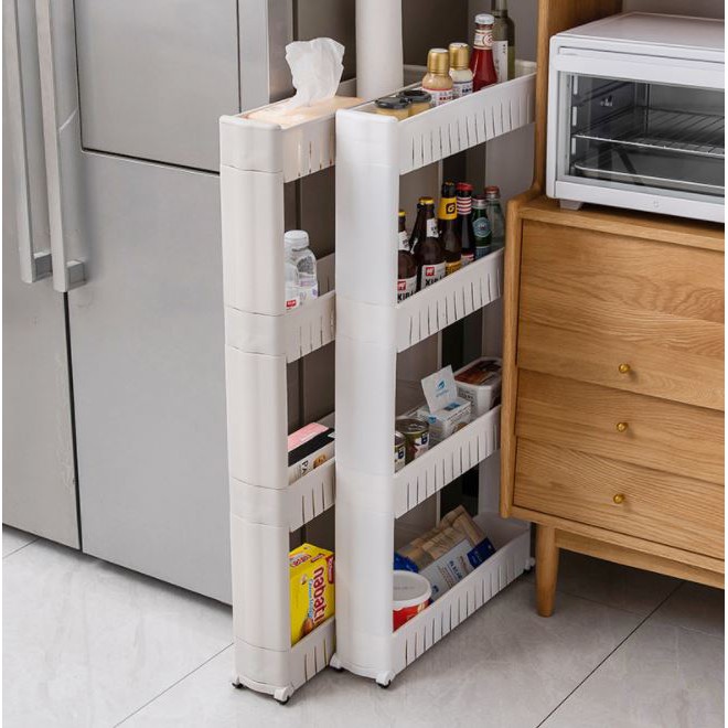 Kệ 3 tầng để đồ đa năng có bánh xe để phòng khách phòng bếp cạnh tủ lạnh tiện lợi 54x12x71 cm