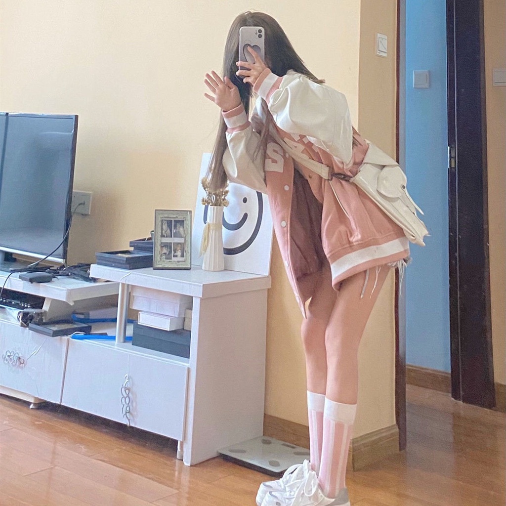 SẴN Áo khoác nỉ dáng rộng oversize hình chữ năng động cá tính/ áo bomber bóng chày cúc bấm 2 lớp dày học sinh. A000123