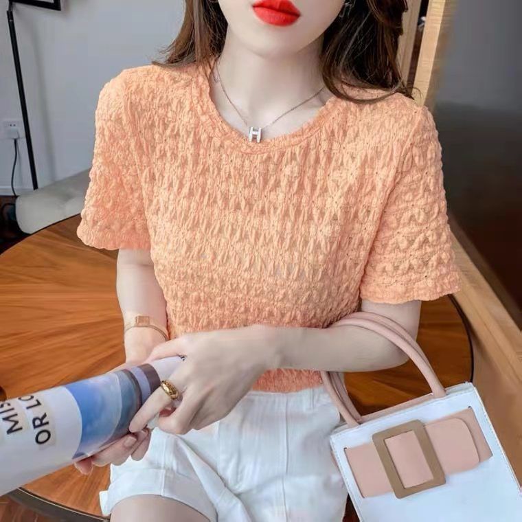 Áo Thun Trắng Tay Ngắn Dáng Rộng Phối Ren Thời Trang Mùa Hè Phong Cách Hàn Quốc Dễ Phối Đồ Cho Nữ