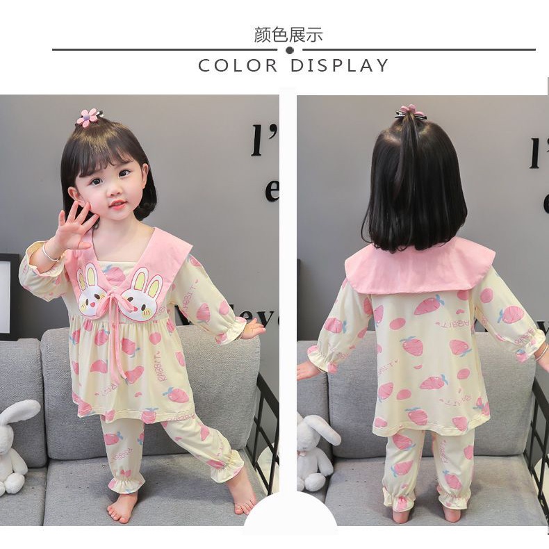 Bộ Đồ Ngủ Tay Dài Chất Mỏng Nhẹ In Họa Tiết Hoạt Hình Dễ Thương Thời Trang Xuân Thu Cho Bé Gái