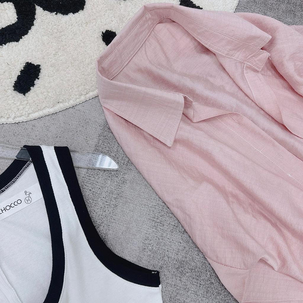 Set jum kèm áo sơ mi,body jumpsuit sang chảnh hiện đại 2 màu trắng và xám phối áo sơ mi hồng nữ tính thời trang nữ XM MP