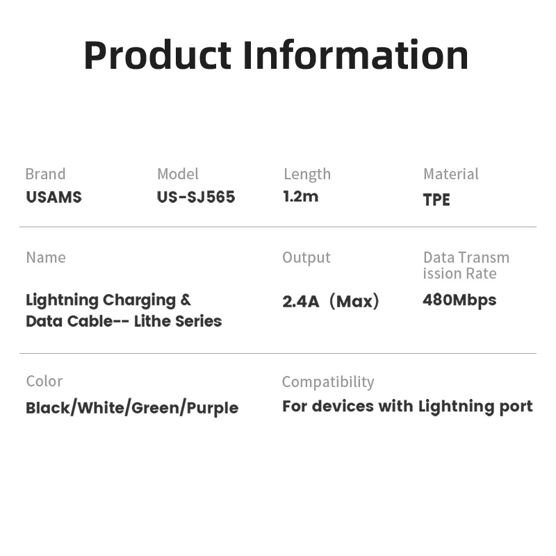 Usams Dây Cáp Sạc Nhanh PD 20W 2.4A USB IP Dành Cho Điện Thoại / Máy Tính Bảng