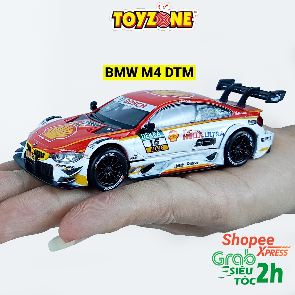 Xe mô hình xe đua BMW M4 DTM tỉ lệ 1:43 có đế trưng bày và hộp đựng trong suốt