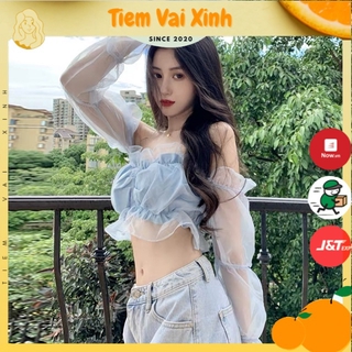 Áo Croptop 🍊 [Tiệm Vải Xinh] 🍊 Áo Croptop Trễ Vai Tay Bồng - Hàng quảng châu ct012