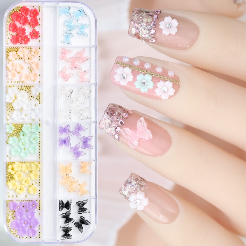 Hạt Cườm Tròn Bằng Kim Loại Acrylic Hình Hoa Trang Trí Móng Tay