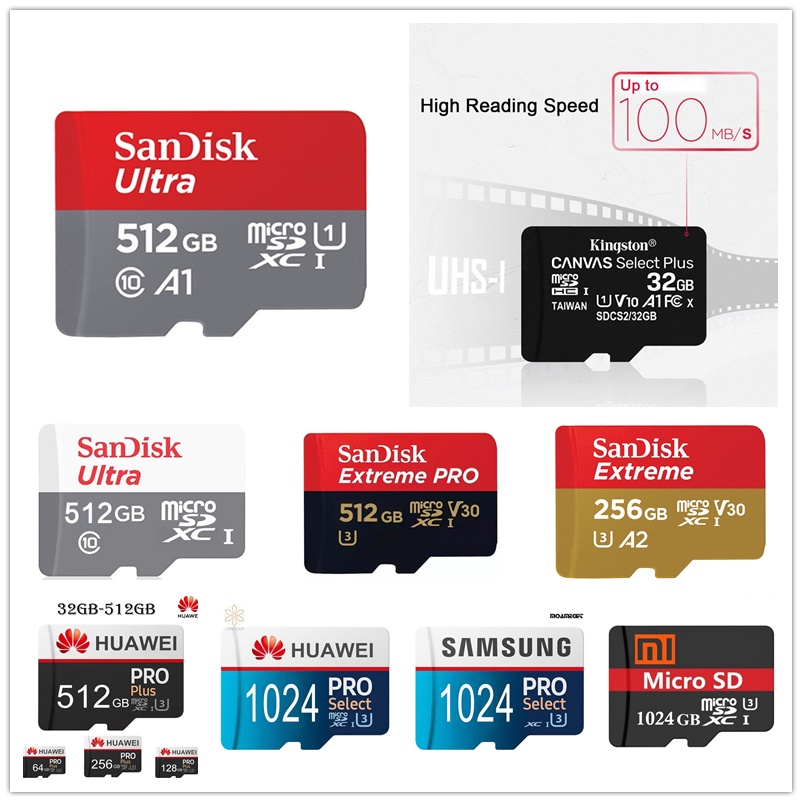 Thẻ nhớ Micro SD 64GB/128GB/256GB/512GB/1TB tùy chọn tốc độ cao