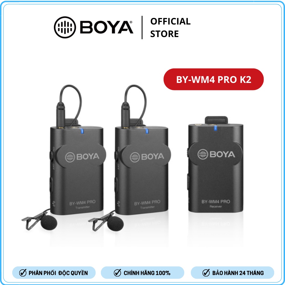 BOYA BY-WM4 PRO K2 - Mic thu âm không dây cổng 3.5mm | Thu cho 2 người | Dành cho Điện thoại & Máy ảnh