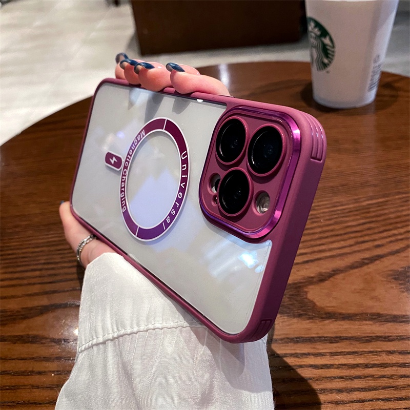 Ốp Điện Thoại Cứng Trong Suốt Từ Tính Có Túi Khí Chống Sốc/Rơi Cho iPhone 12 13 Pro Max ip11