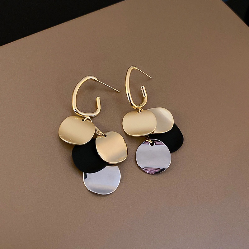 Bông tai tròn bằng kim loại mạ bạc 925 cao cấp thời trang phong cách Hàn Quốc